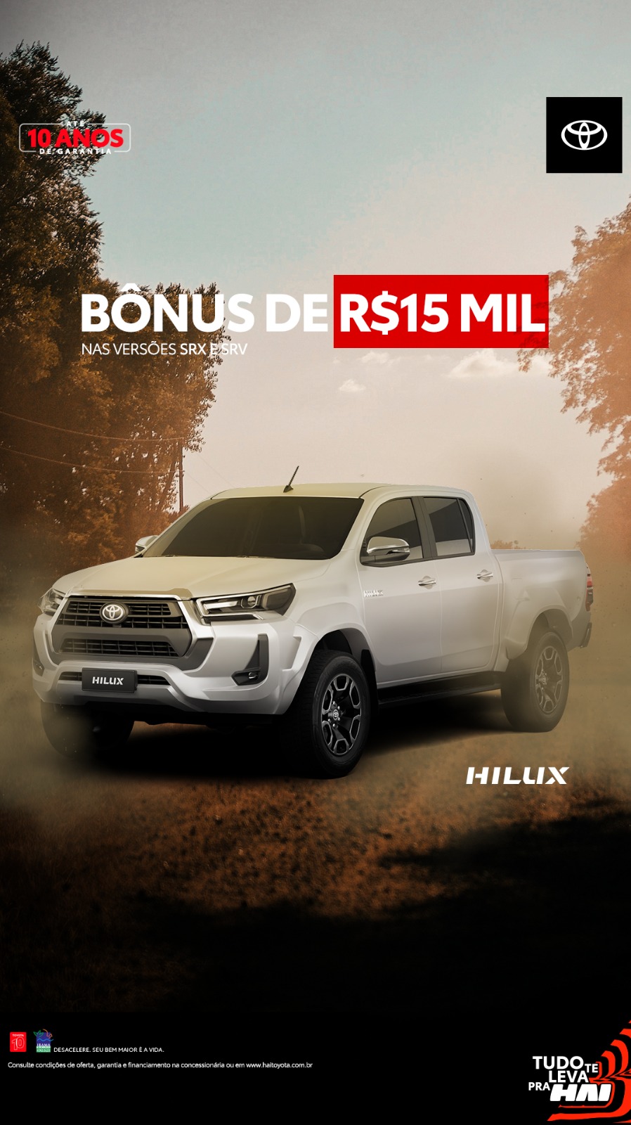 Toyota Hilux SRX AT Cabine Dupla com 10 anos de garantia, picape robusta e de alta performance, ideal para trabalho e aventuras. Com 4x4, design imbatível e confiabilidade, a Hilux é líder no segmento de picapes e oferece a melhor segurança e durabilidade